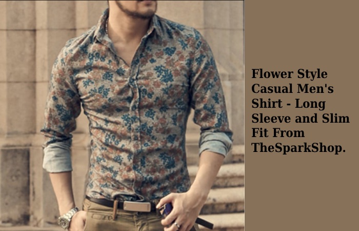 Flower Style Casual Men's Shirt - Long Sleeve and Slim Fit From TheSparkShop